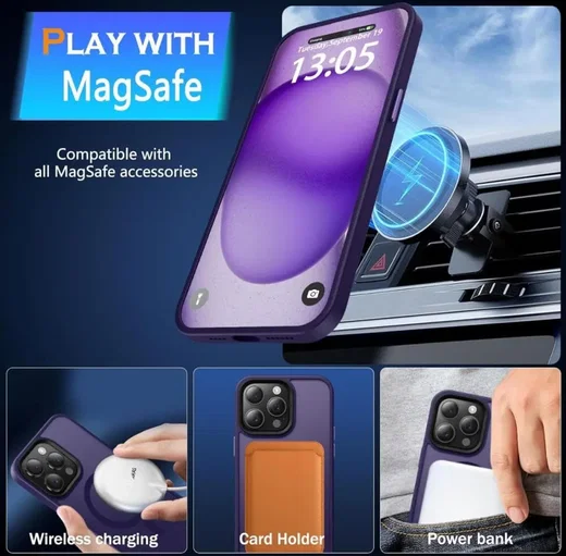 Apple iPhone 15 Pro Hoesje met MagSafe Back Cover Matte Paars afbeelding 10