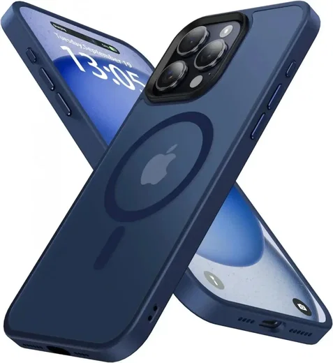 Apple iPhone 15 Pro Hoesje met MagSafe Back Cover Matte Donkerblauw afbeelding 1