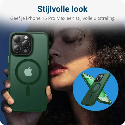 Apple iPhone 15 Pro Hoesje met MagSafe Back Cover Matte Donkergroen afbeelding 2