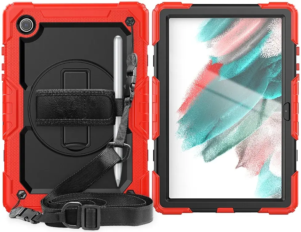 Samsung Galaxy Tab A8 Hoes met Screen Protector en Handriem Rood afbeelding 1