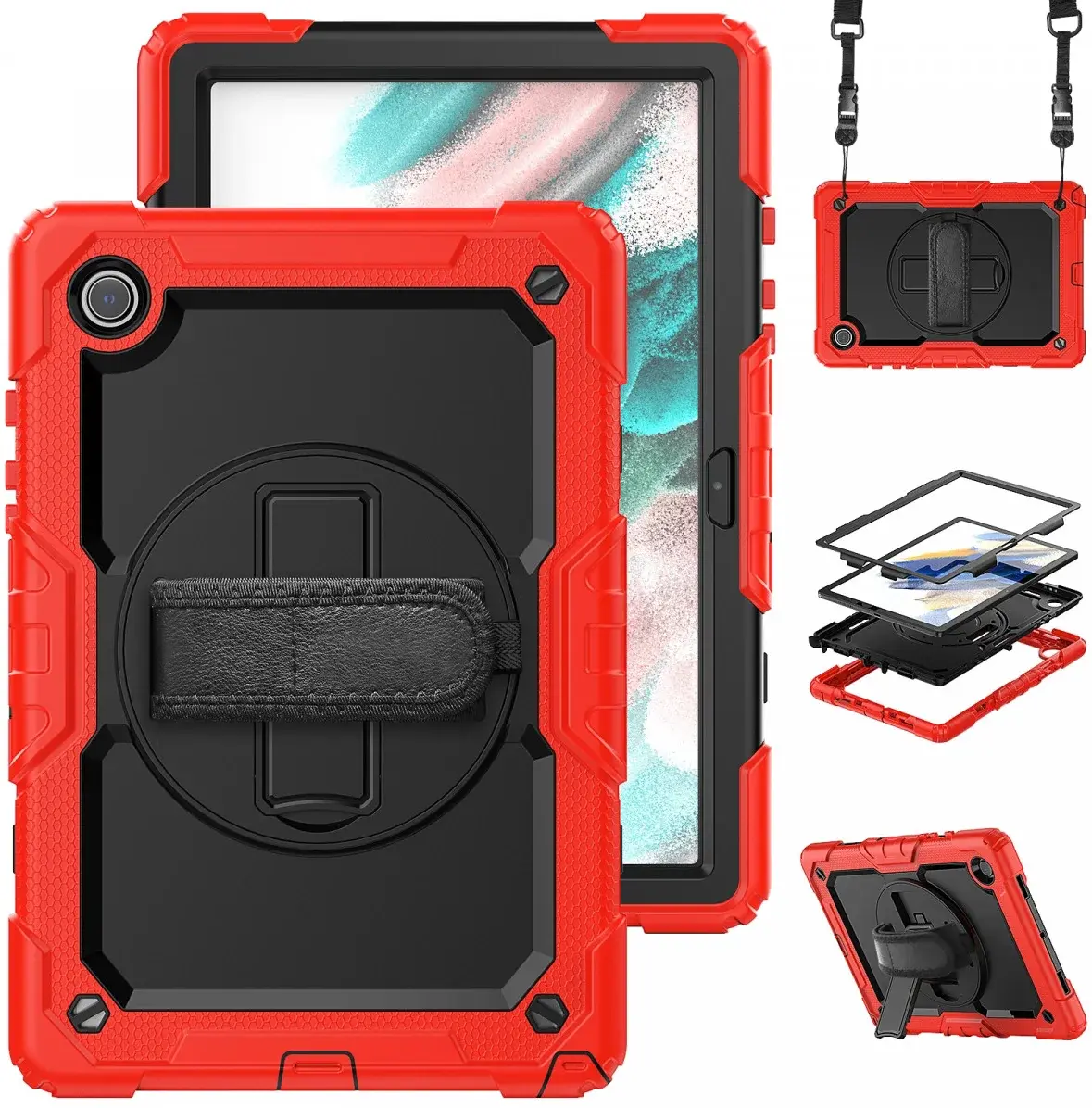 Samsung Galaxy Tab A8 Hoes met Screen Protector en Handriem Rood afbeelding 2