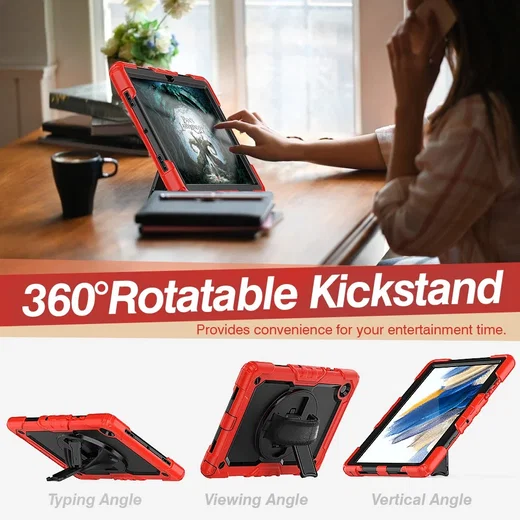 Samsung Galaxy Tab A8 Hoes met Screen Protector en Handriem Rood afbeelding 5