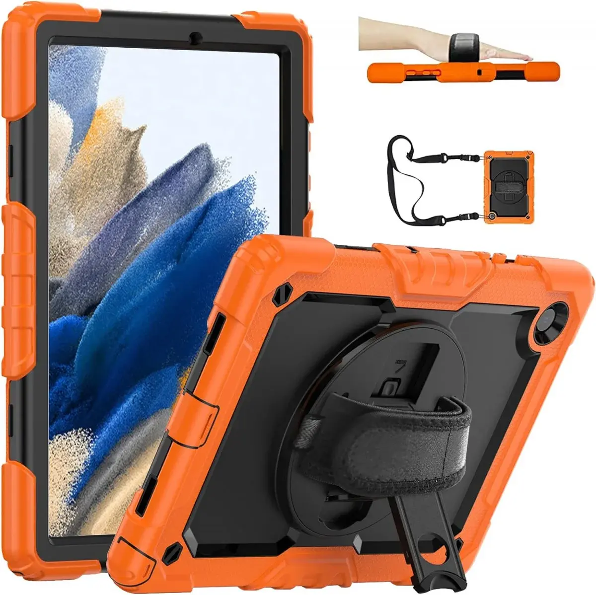 Samsung Galaxy Tab A8 Hoes met Screen Protector en Handriem Oranje afbeelding 9