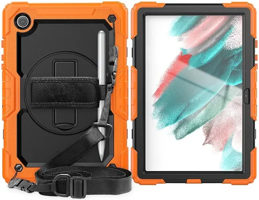 Samsung Galaxy Tab A8 Hoes met Screen Protector en Handriem Oranje afbeelding 1