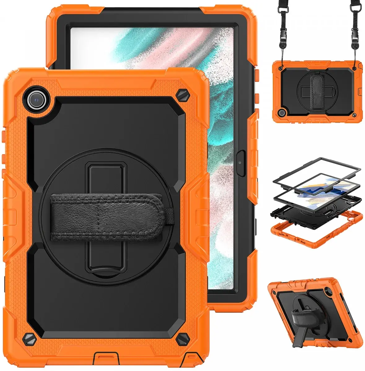 Samsung Galaxy Tab A8 Hoes met Screen Protector en Handriem Oranje afbeelding 2