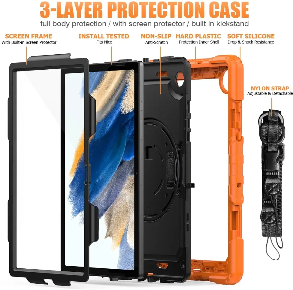 Samsung Galaxy Tab A8 Hoes met Screen Protector en Handriem Oranje afbeelding 4