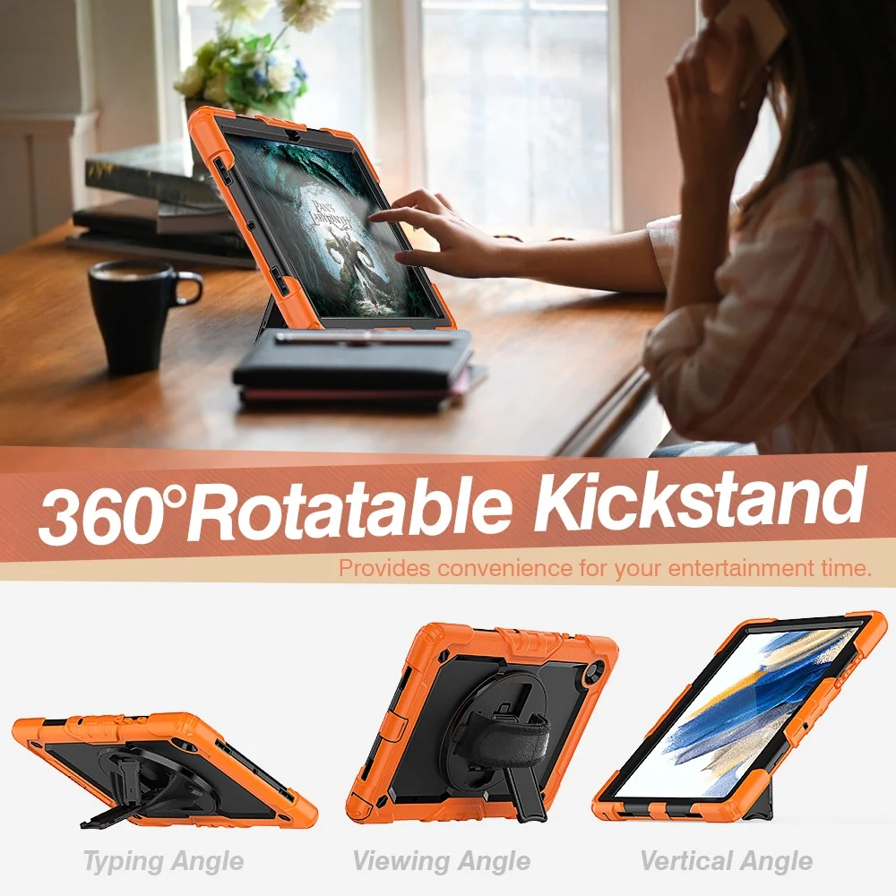 Samsung Galaxy Tab A8 Hoes met Screen Protector en Handriem Oranje afbeelding 5