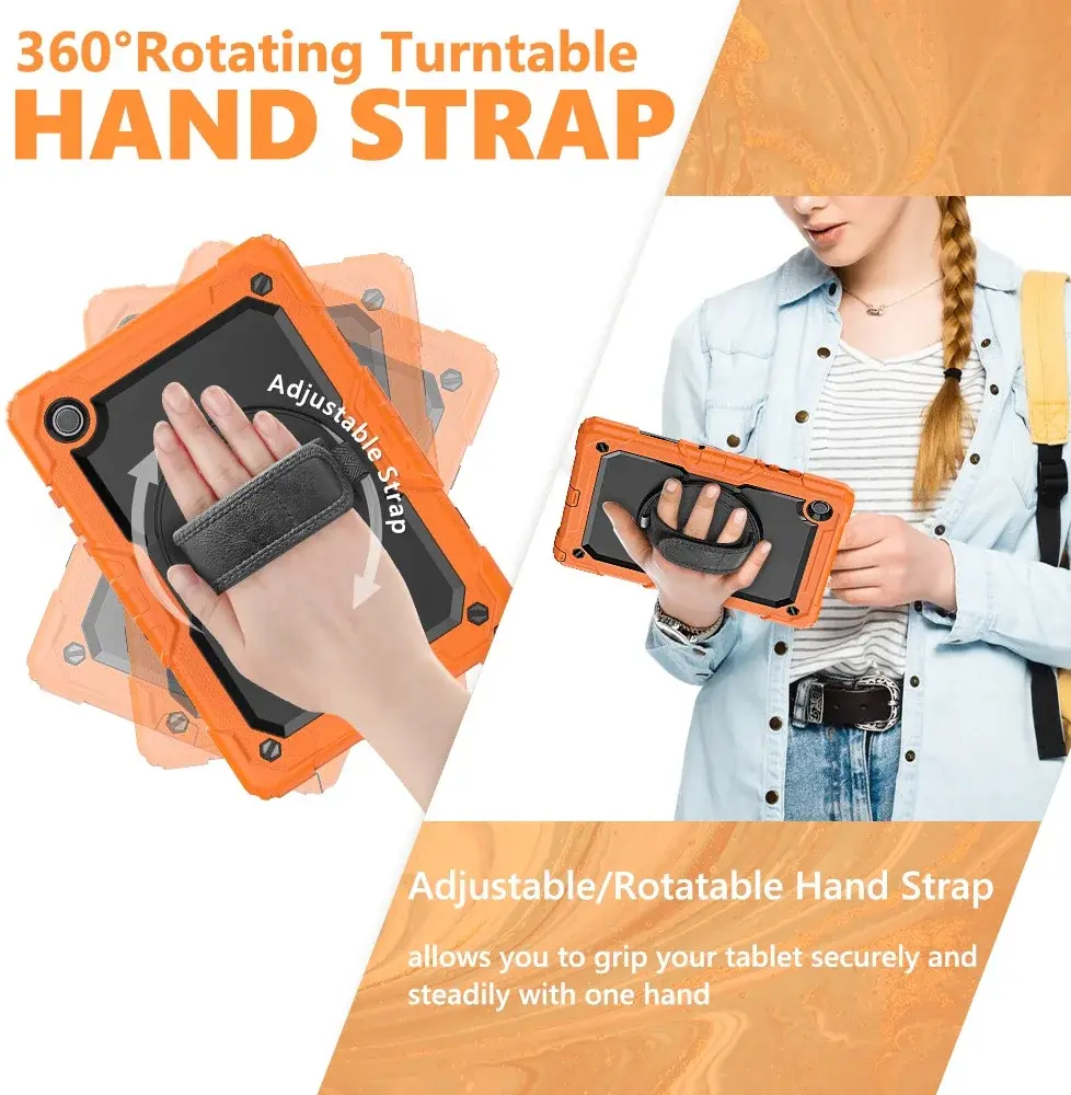 Samsung Galaxy Tab A8 Hoes met Screen Protector en Handriem Oranje afbeelding 6