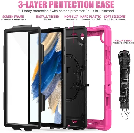 Samsung Galaxy Tab A8 Hoes met Screen Protector en Handriem Roze afbeelding 4