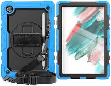 Samsung Galaxy Tab A8 Hoes met Screen Protector en Handriem Lichtblauw