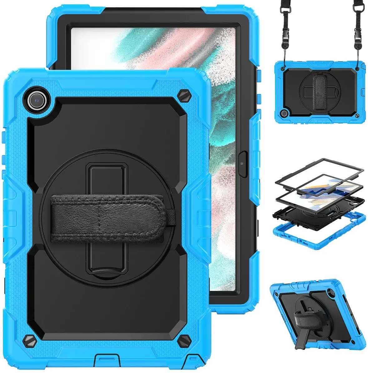 Samsung Galaxy Tab A8 Hoes met Screen Protector en Handriem Lichtblauw afbeelding 2
