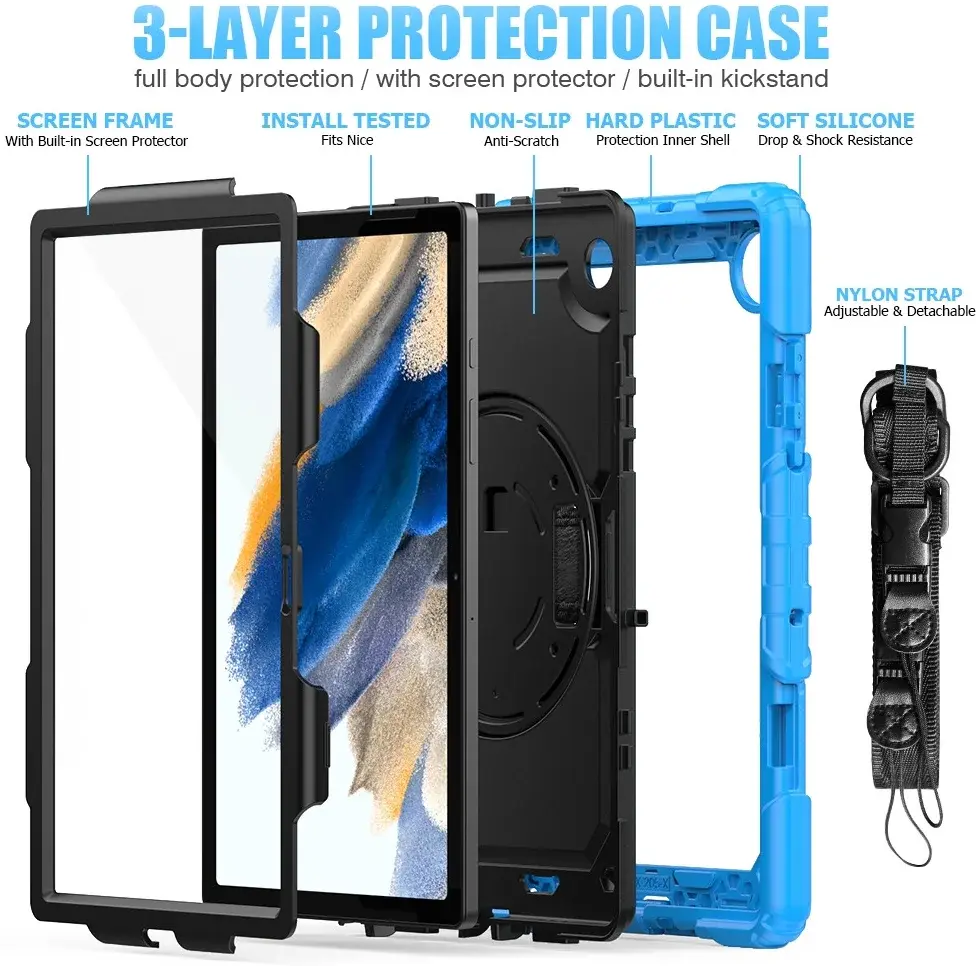 Samsung Galaxy Tab A8 Hoes met Screen Protector en Handriem Lichtblauw afbeelding 4
