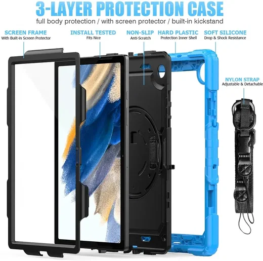 Samsung Galaxy Tab A8 Hoes met Screen Protector en Handriem Lichtblauw afbeelding 4