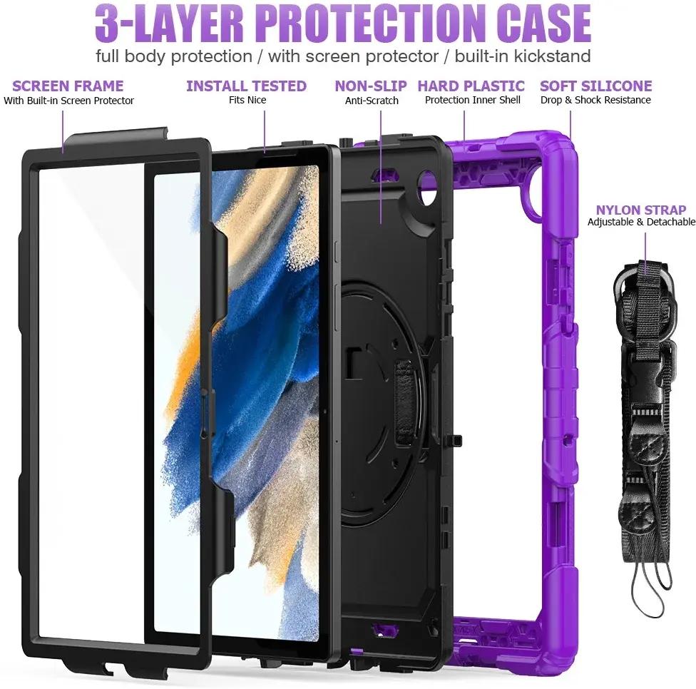 Samsung Galaxy Tab A8 Hoes met Screen Protector en Handriem Paars afbeelding 4