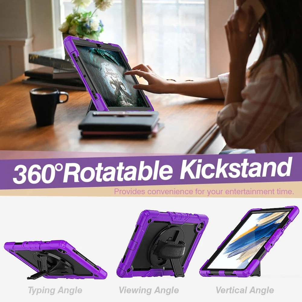 Samsung Galaxy Tab A8 Hoes met Screen Protector en Handriem Paars afbeelding 5