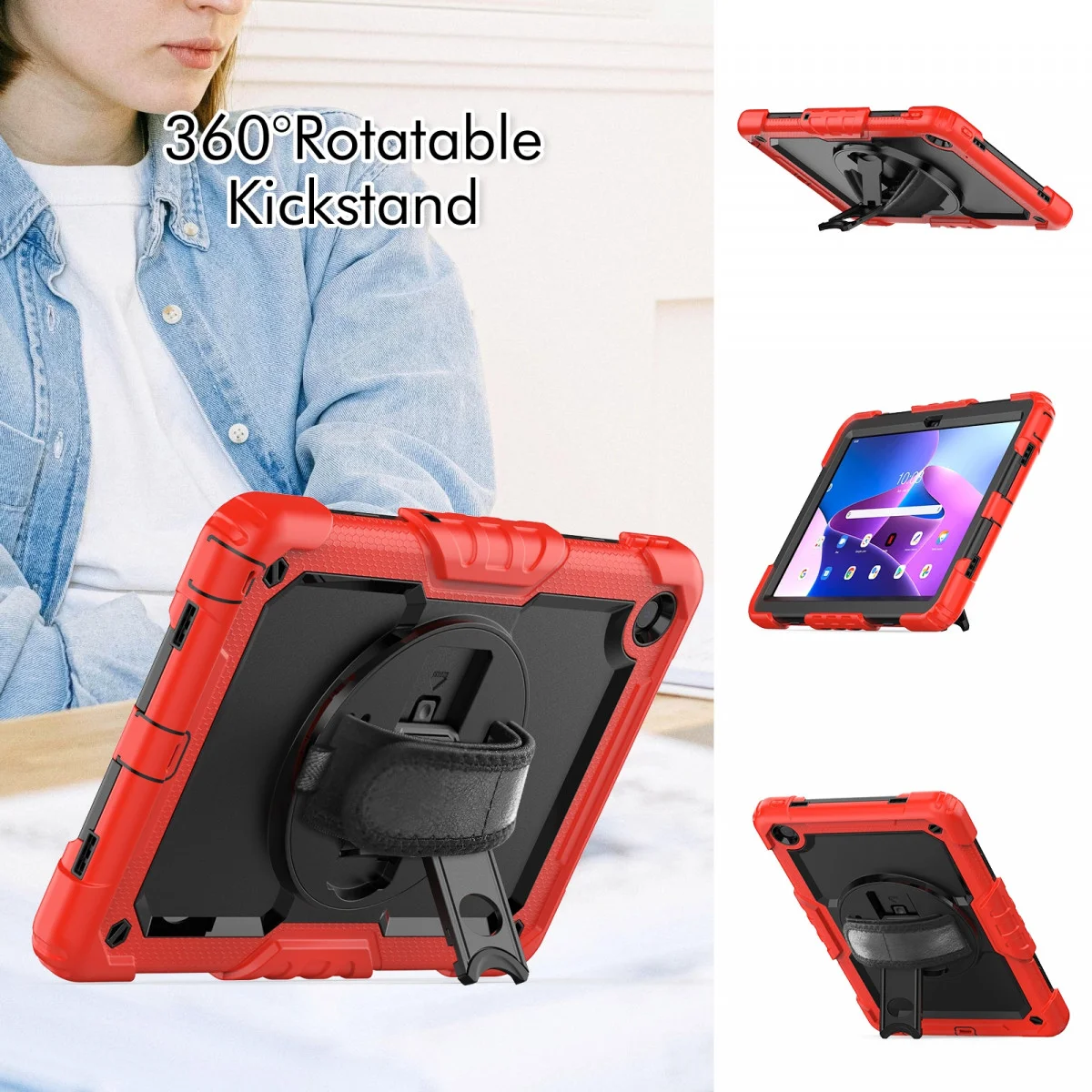 Lenovo Tab M10 Plus Gen 3 (10.6) Hoes met Screenprotector en Handriem Rood afbeelding 6