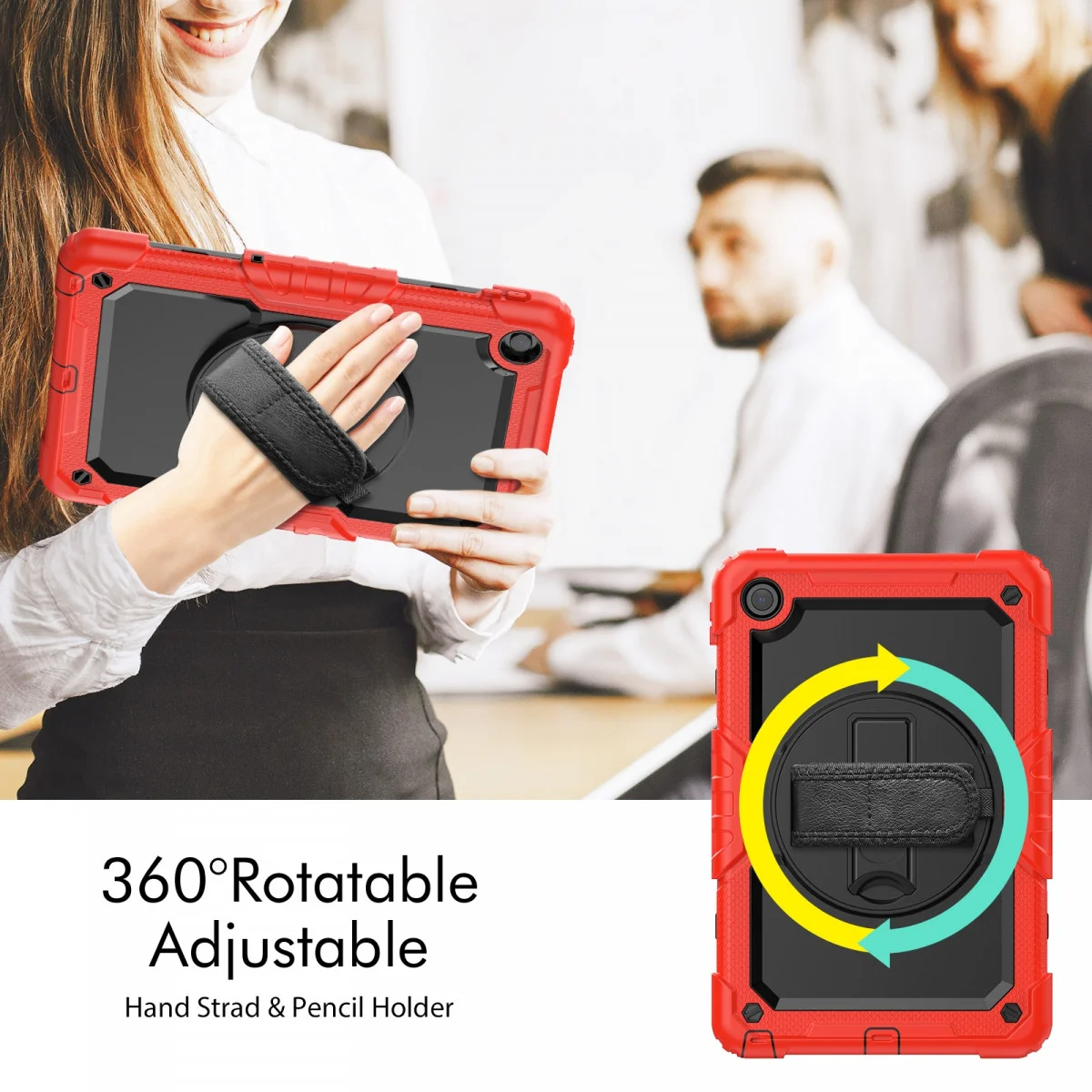 Lenovo Tab M10 Plus Gen 3 (10.6) Hoes met Screenprotector en Handriem Rood afbeelding 7