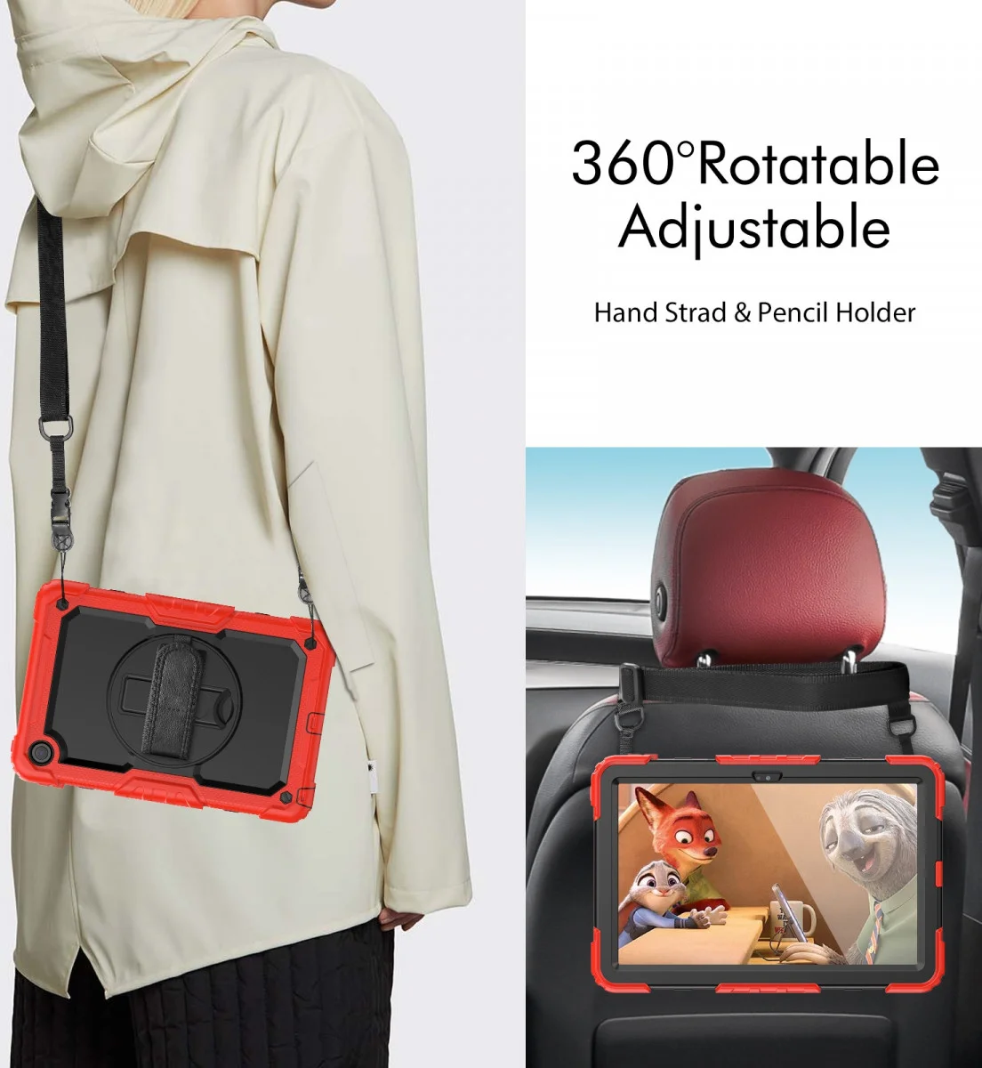 Lenovo Tab M10 Plus Gen 3 (10.6) Hoes met Screenprotector en Handriem Rood afbeelding 8