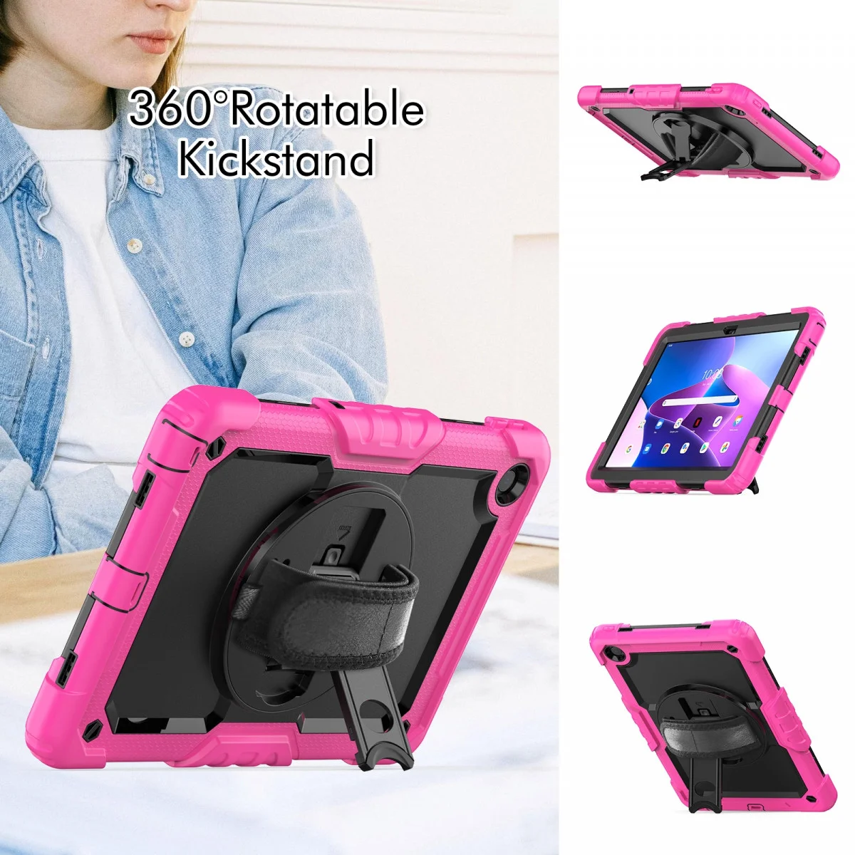 Lenovo Tab M10 Plus Gen 3 (10.6) Hoes met Screenprotector en Handriem Roze afbeelding 6