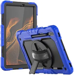 Samsung Galaxy Tab S8 Hoes met Screen Protector en Handriem Blauw afbeelding