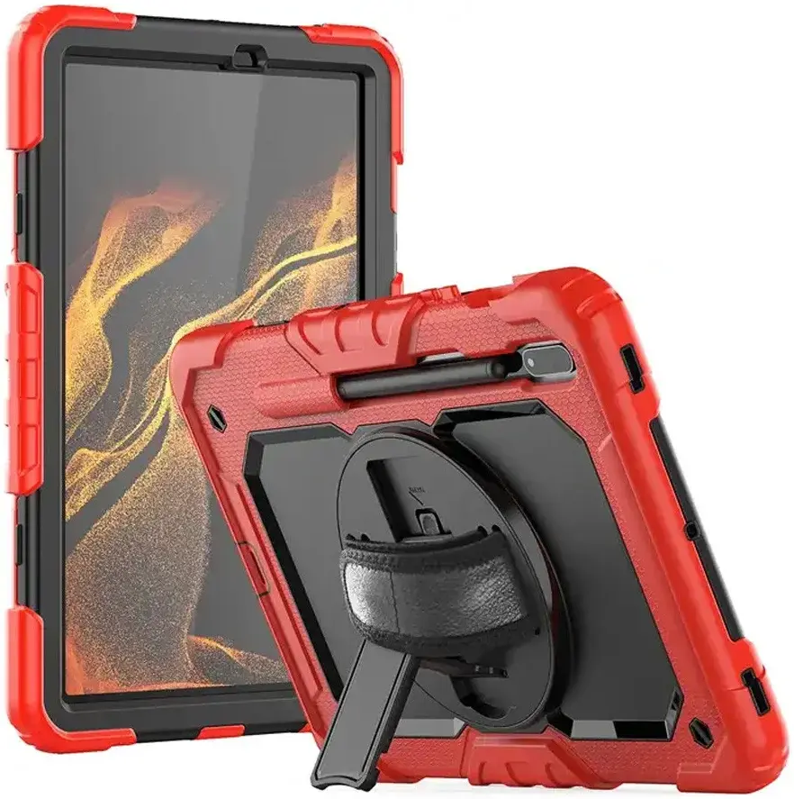 Samsung Galaxy Tab S7/S8 Hoes met Screen Protector en Handriem Rood afbeelding 1