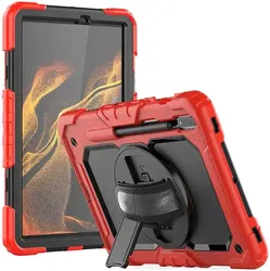 Samsung Galaxy Tab S7/S8 Hoes met Screen Protector en Handriem Rood afbeelding