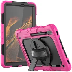 Samsung Galaxy Tab S8 Hoes met Screen Protector en Handriem Roze afbeelding