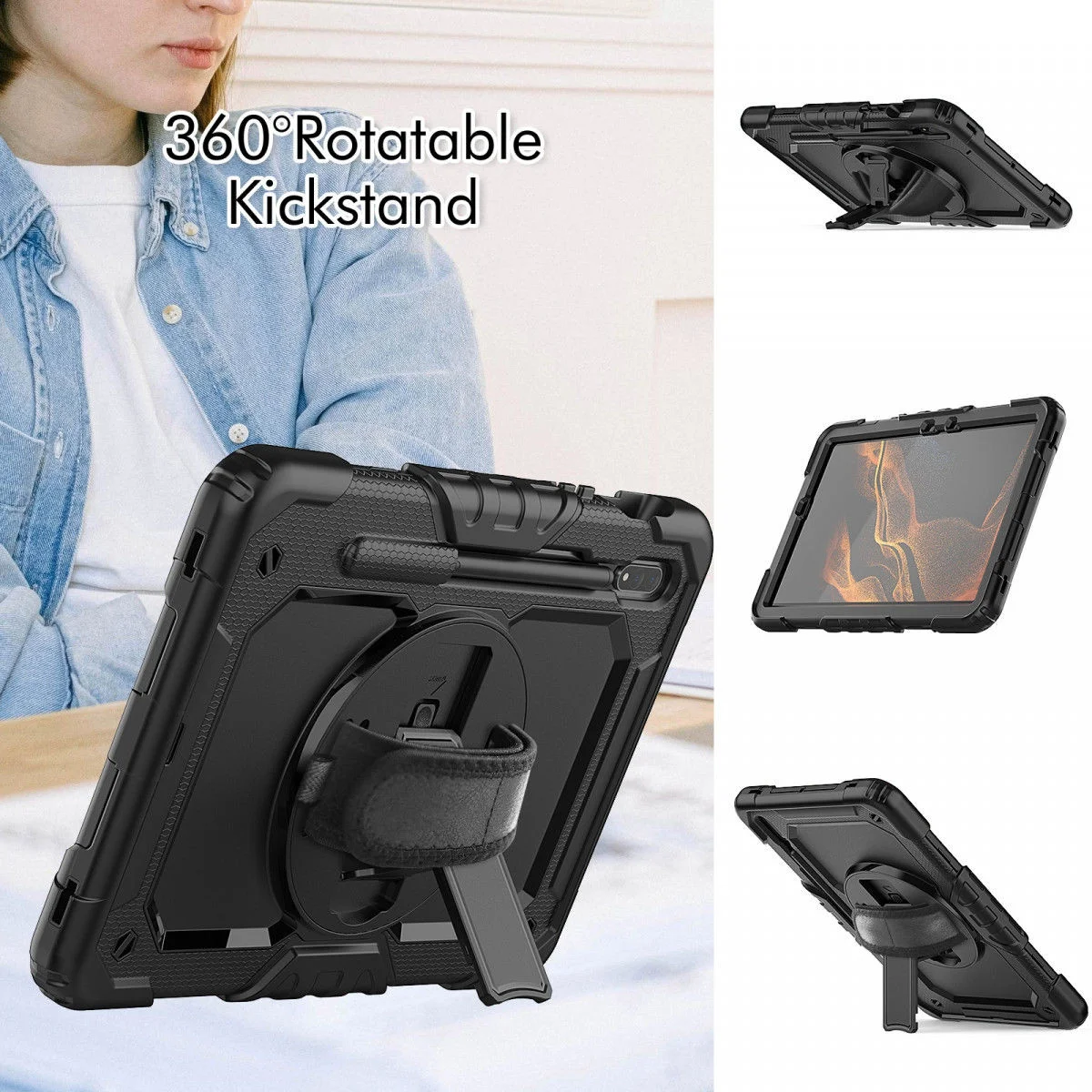 Samsung Galaxy Tab S8 Hoes met Screen Protector en Handriem Roze afbeelding 5