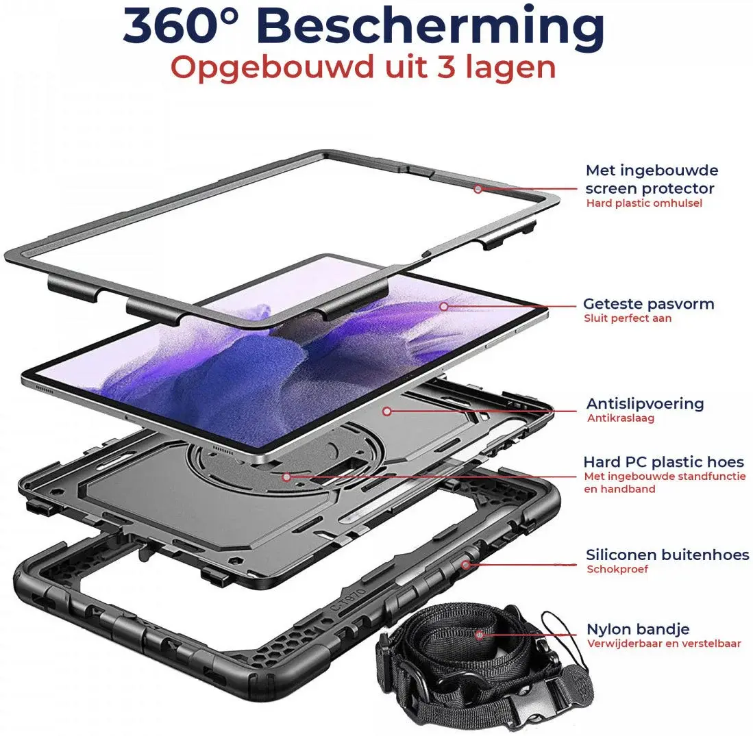 Samsung Galaxy Tab S8+ / S7+ / S7 FE Hoes met Screen Protector en Handriem Blauw afbeelding 2