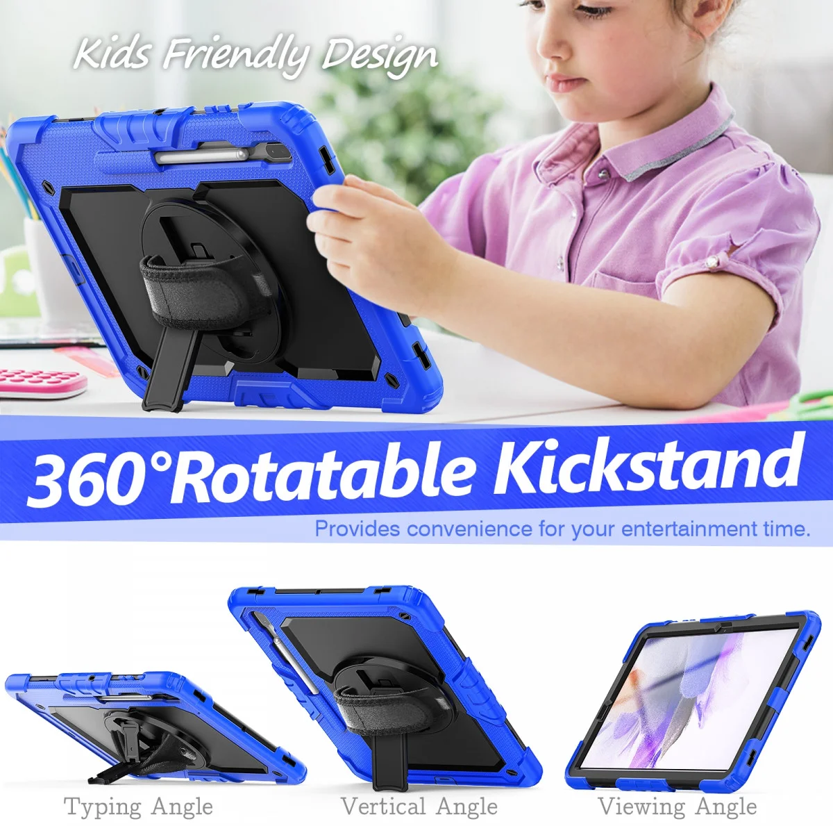 Samsung Galaxy Tab S8+ / S7+ / S7 FE Hoes met Screen Protector en Handriem Blauw afbeelding 5