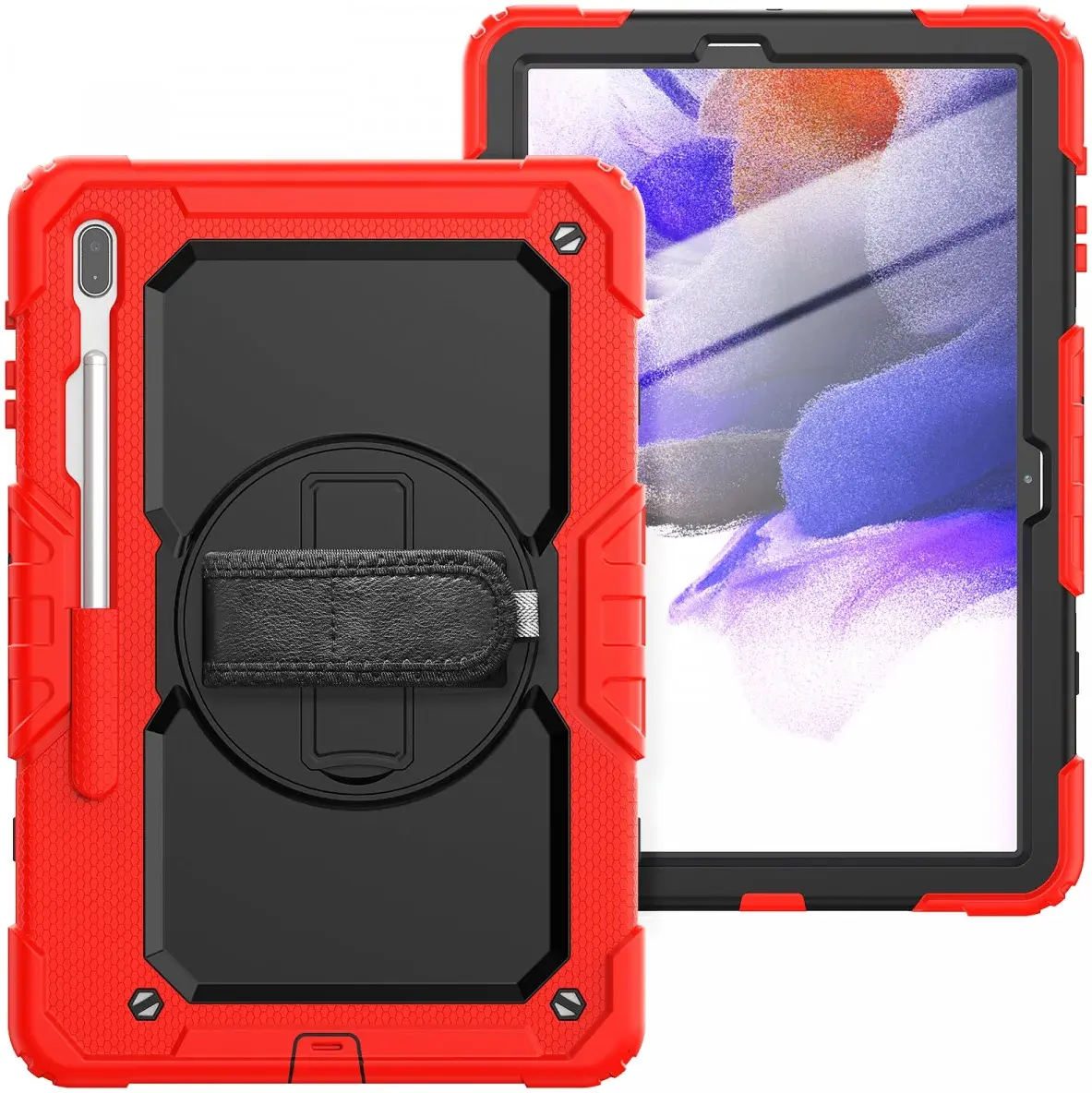 Samsung Galaxy Tab S8+ / S7+ / S7 FE Hoes met Screen Protector en Handriem Rood afbeelding 1