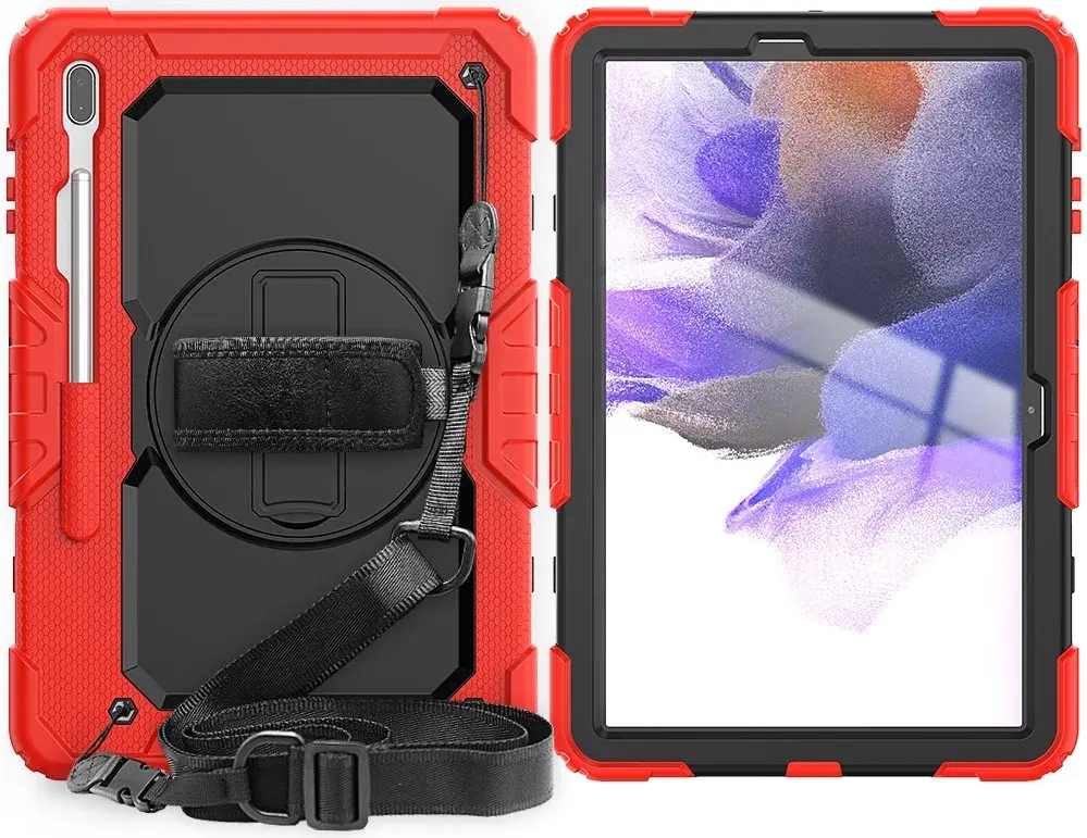 Samsung Galaxy Tab S8+ / S7+ / S7 FE Hoes met Screen Protector en Handriem Rood afbeelding 13