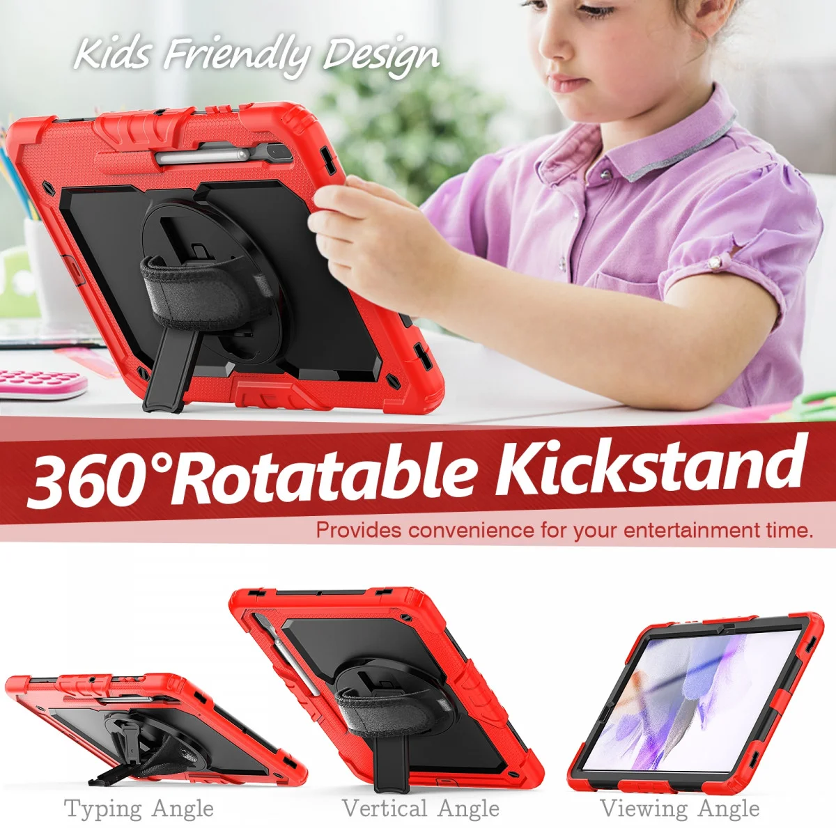 Samsung Galaxy Tab S8+ / S7+ / S7 FE Hoes met Screen Protector en Handriem Rood afbeelding 5
