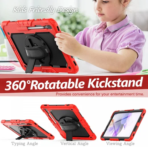 Samsung Galaxy Tab S8+ / S7+ / S7 FE Hoes met Screen Protector en Handriem Rood afbeelding 5