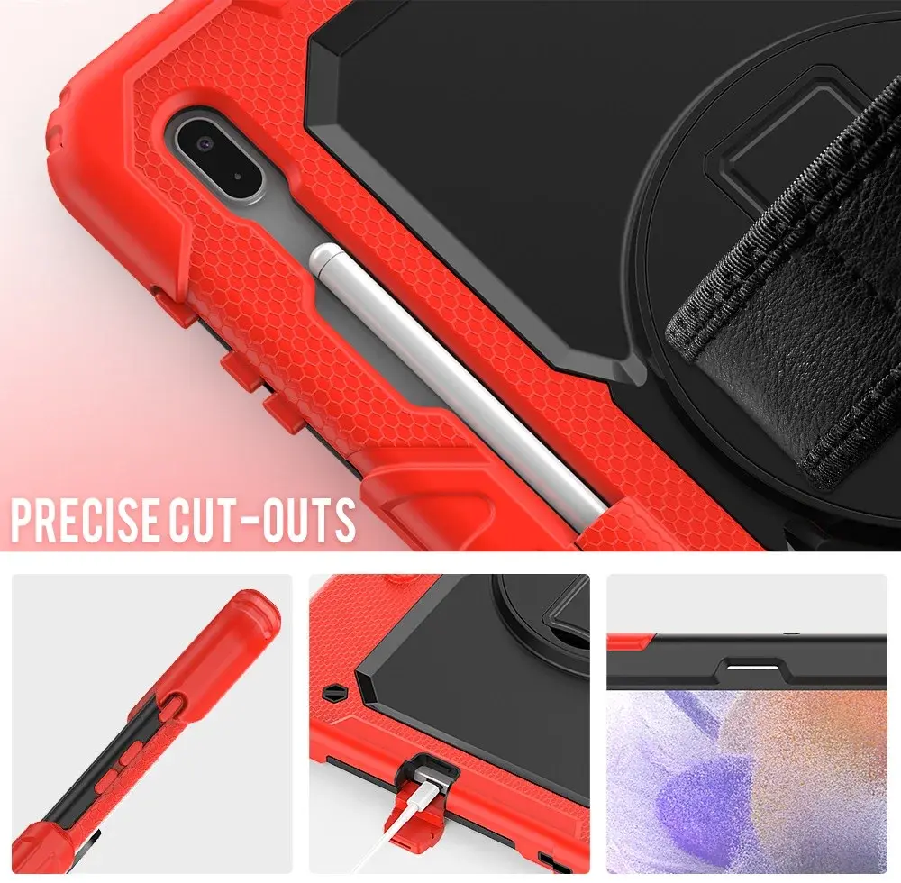 Samsung Galaxy Tab S8+ / S7+ / S7 FE Hoes met Screen Protector en Handriem Rood afbeelding 7