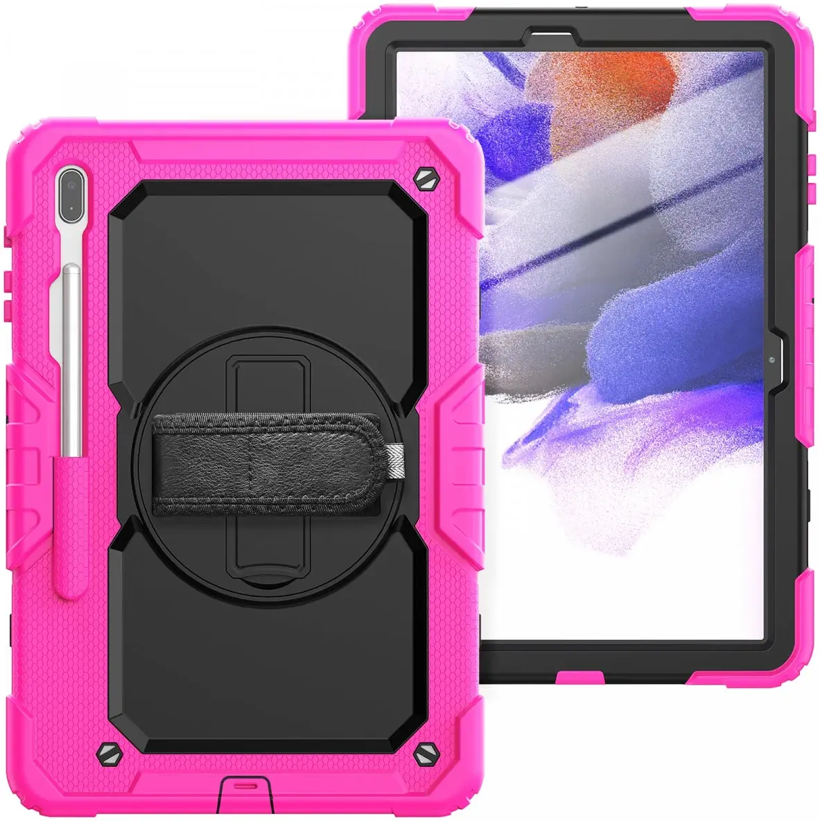 Samsung Galaxy Tab S8+ / S7+ / S7 FE Hoes met Screen Protector en Handriem Roze afbeelding 1