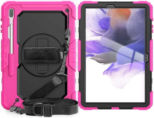 Samsung Galaxy Tab S8+ / S7+ / S7 FE Hoes met Screen Protector en Handriem Roze afbeelding 13