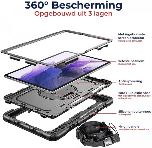 Samsung Galaxy Tab S8+ / S7+ / S7 FE Hoes met Screen Protector en Handriem Roze afbeelding 2