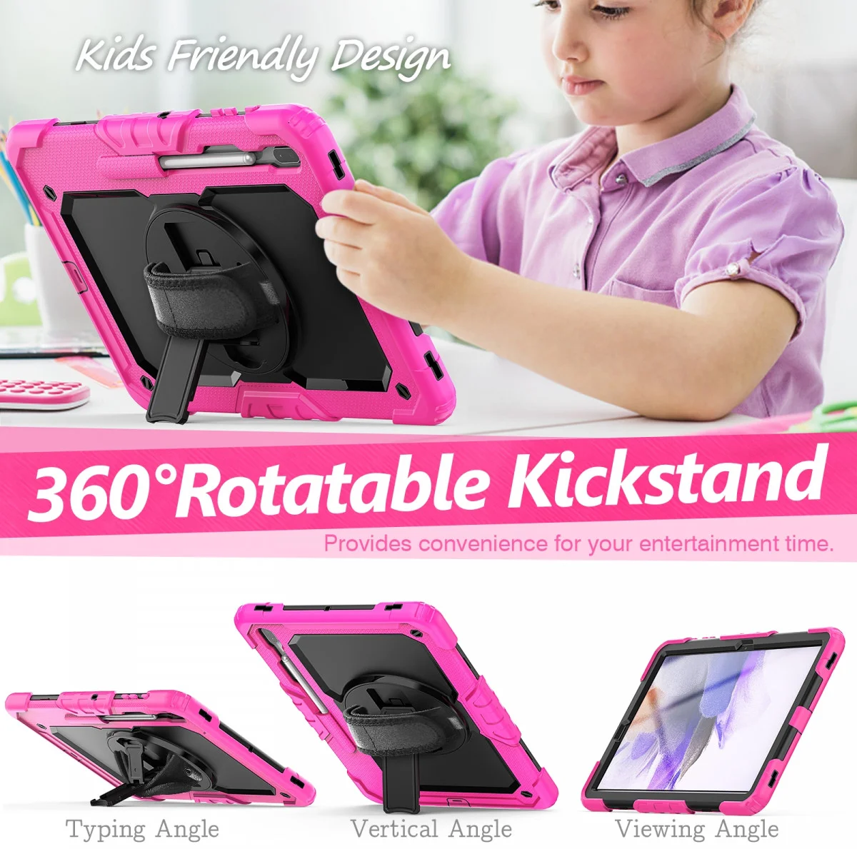 Samsung Galaxy Tab S8+ / S7+ / S7 FE Hoes met Screen Protector en Handriem Roze afbeelding 6
