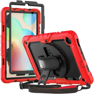 Samsung Galaxy Tab S6 Lite Hoes met Screen Protector en Handriem Rood