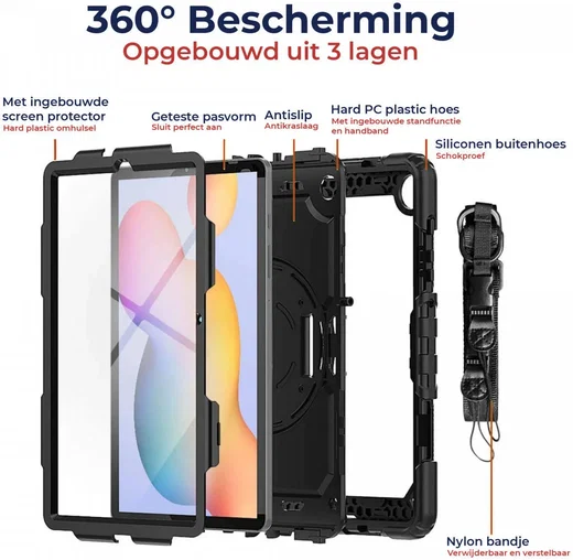 Samsung Galaxy Tab S6 Lite Hoes met Screen Protector en Handriem Rood afbeelding 2