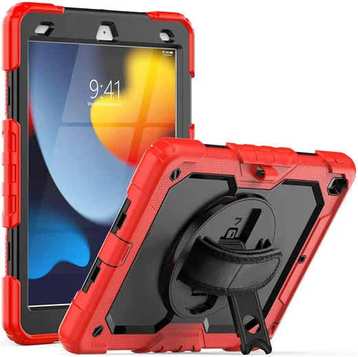 Apple iPad 10.2 (2021/2020/2019) Hoes met Screen Protector en Handriem Rood afbeelding 1