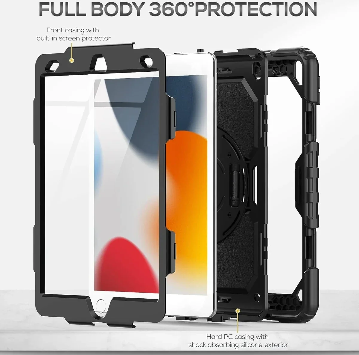 Apple iPad 10.2 (2021/2020/2019) Hoes met Screen Protector en Handriem Rood afbeelding 2