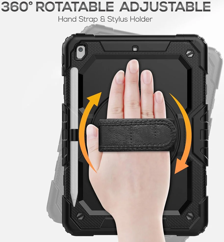 Apple iPad 10.2 (2021/2020/2019) Hoes met Screen Protector en Handriem Rood afbeelding 5