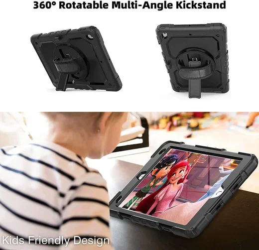 Apple iPad 10.2 (2021/2020/2019) Hoes met Screen Protector en Handriem Rood afbeelding 7