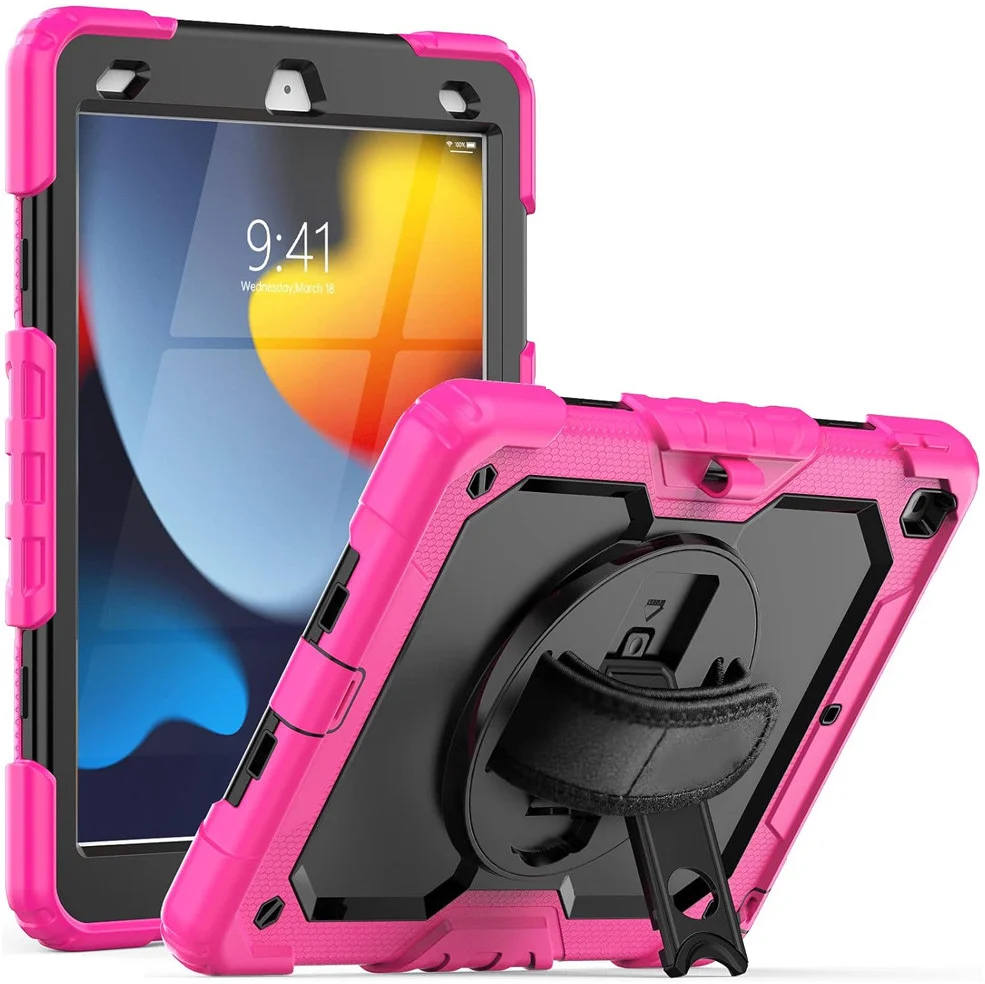 Apple iPad 10.2 (2019/2020/2021) Hoes met Screen Protector en Handriem Roze afbeelding 1