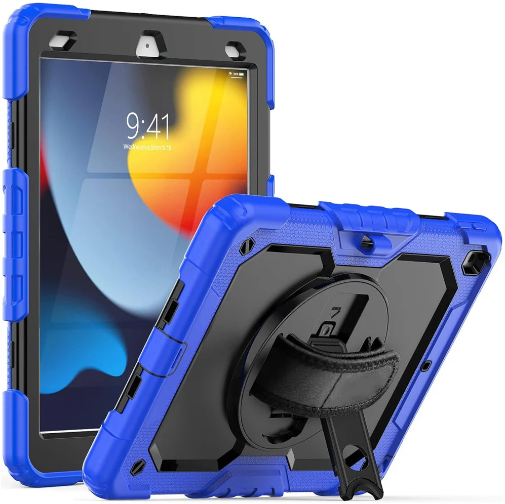 Apple iPad 9.7 (2017/2018) / Air 2 Hoes met Screen Protector en Handriem Blauw afbeelding 1