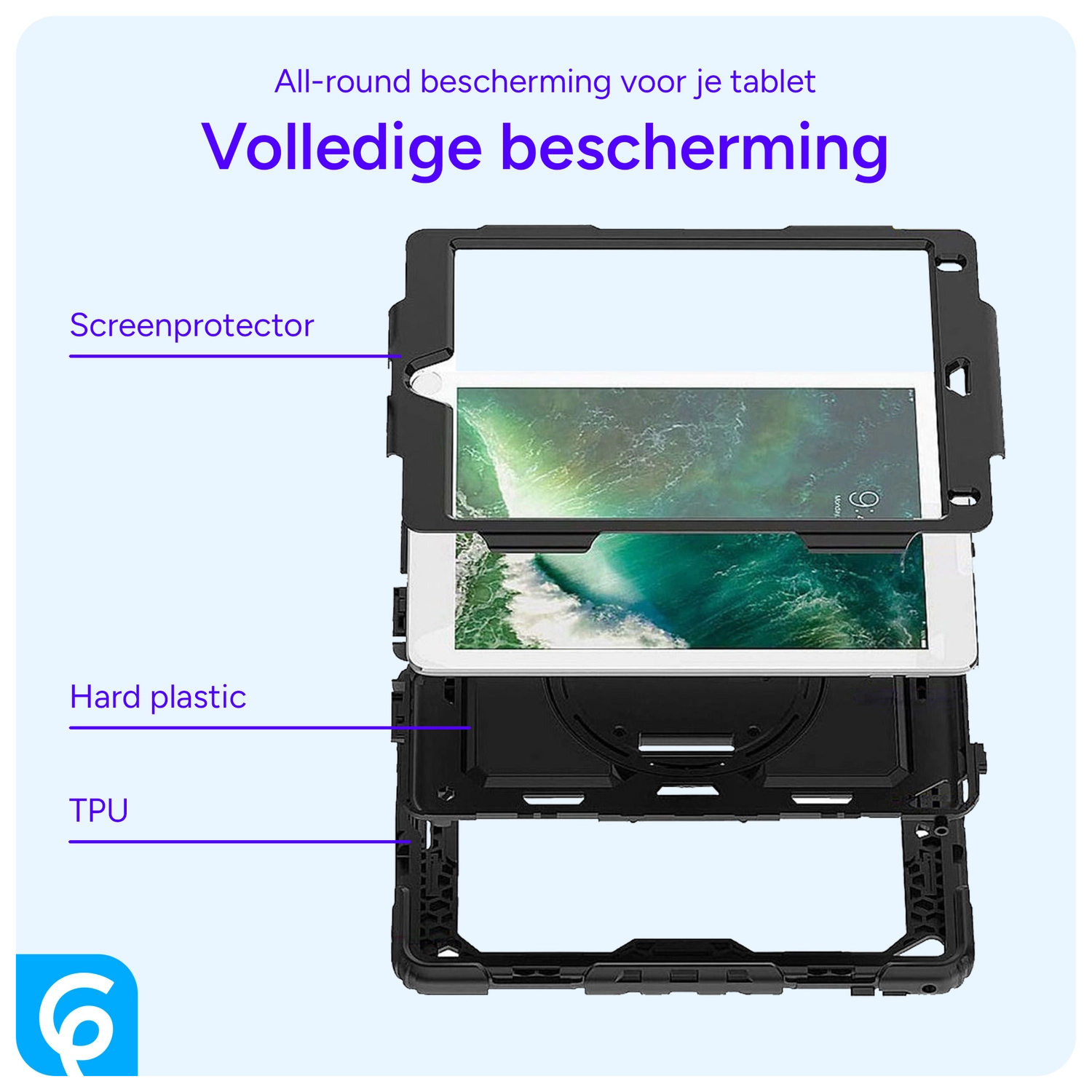 Apple iPad 9.7 (2017/2018) / Air 2 Hoes met Screen Protector en Handriem Blauw afbeelding 8