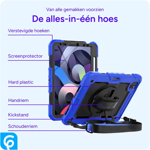 Apple iPad Air (2020/2022) Hoes met Screen Protector en Handriem Blauw afbeelding 2