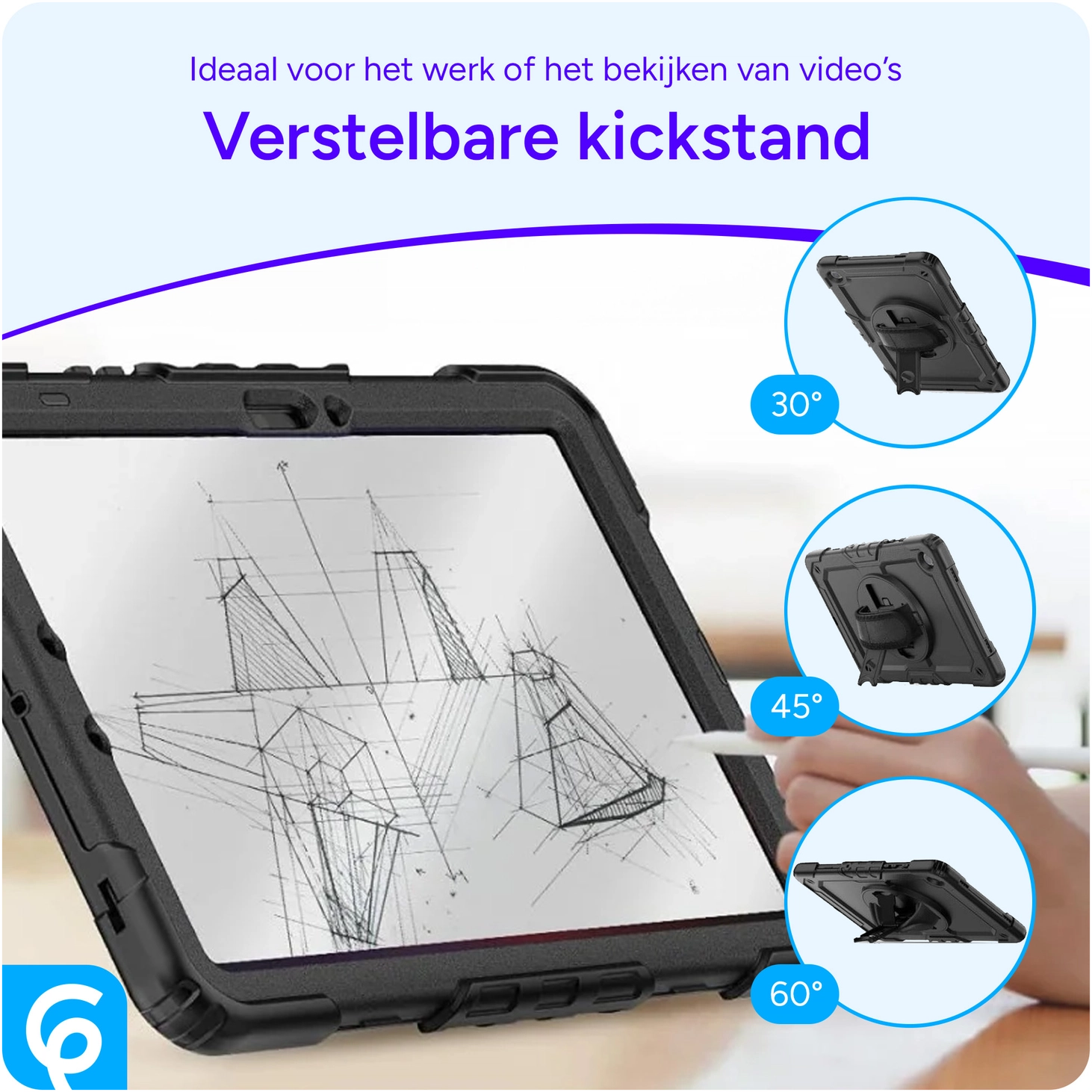 Apple iPad Air (2020/2022) Hoes met Screen Protector en Handriem Blauw afbeelding 6